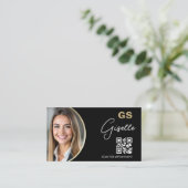高級会計士CPA QRコード ブラックゴールド 写真入り 名刺 (スタンド正面)