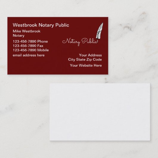 高級公証人の羽ペン名刺 名刺 (正面/裏面)