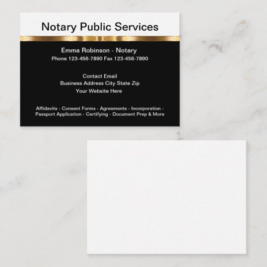 高級公証人公共の高級ビジネスカード 名刺 (正面/裏面)