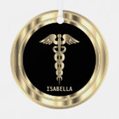 高級医療👨 ⚕️ – 黒と金ゴールド  メタルオーナメント (正面)