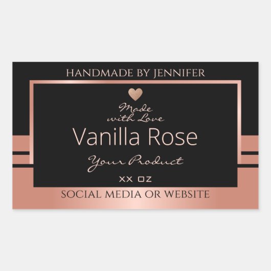 高級品包装ラベルブラックおよびバラ金ゴールド 長方形シール (正面)