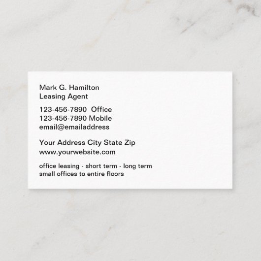 高級実在エステートオフィスリース 名刺 (裏面)