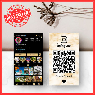 高級感あふれるイエローとブラックのアゲート大理石を使用したInstagram QRカード 名刺