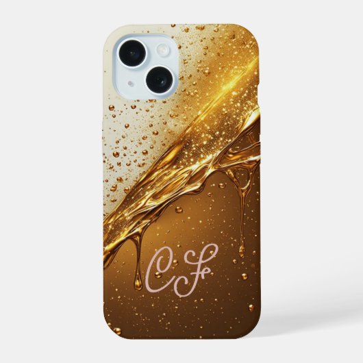 💛 高級感あふれるゴールドフロウケース 輝く液状ドリップデザイン ✨📱 iPhone 15ケース (裏面)