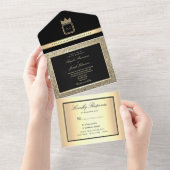 高級感あふれるブラック&ゴールドの結婚式 オールインワン招待状 (貼ってはがせる)