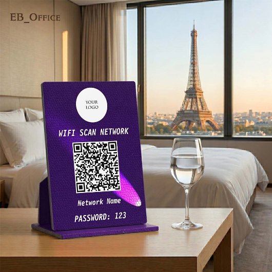 高級感あふれる深紫色のレザースポットライトQRコードWifi フォトプラーク