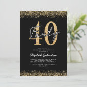 高級感あふれる黒とゴールドの40歳の誕生日招待状 招待状 (スタンド正面)