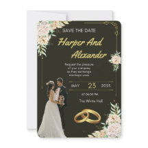 高級感あふれる黒と金の結婚式招待状