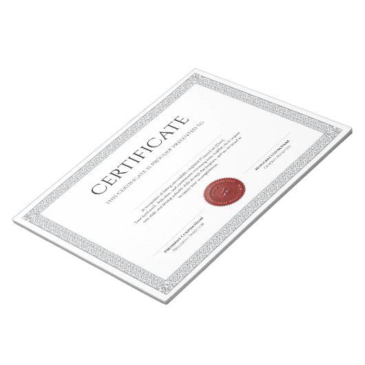 高級感あるクラシックな卒業証書+赤い蝋印 ノートパッド (アングル)