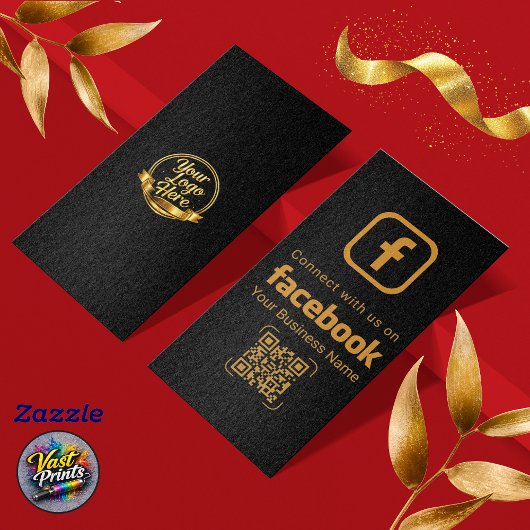高級感あるゴールドのFacebook接続QRコード 名刺