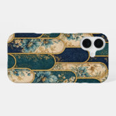 高級感あるティール＆ゴールドのフラワーデザインOtterBox iPhoneケース iPhone 16ケース (裏面横)