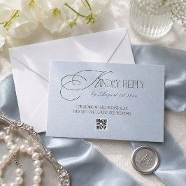 高級感あるブラウンとブルーの結婚式QRコード 出欠カード
