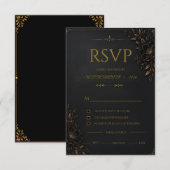 高級感ある黒とゴールドの結婚式RSVPカード 出欠カード (正面/裏面)