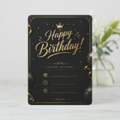 高級感ある黒とゴールドの誕生日招待状|ラグジュアリー 招待状 (スタンド正面)
