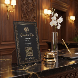 高級感ある黒と金のダマスク柄Wi-Fiパスワード表示 フォトプラーク