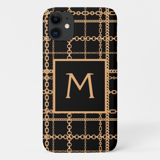 高級感ある黒と金のチェーン柄モノグラム Case-Mate iPhoneケース (裏面)