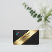 高級感ある黒と金の斜めストライプ 名刺 (スタンド正面)