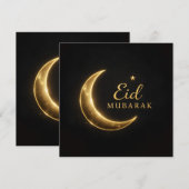 高級感ある黒と金のEid Mubarakカード - プレミアムIs 招待状 (正面/裏面)