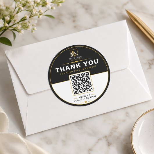 高級感ある黒金不動産レビューQR ラウンドシール