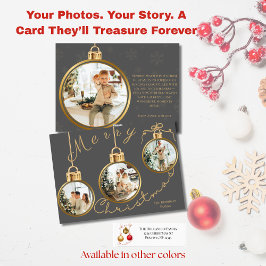 高級感ある4枚の写真入りゴールドオーナメント クリスマスカード
