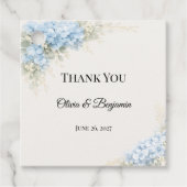 高級感のあるくすんだブルーのアジサイの結婚式 フェイバータグ (正面)