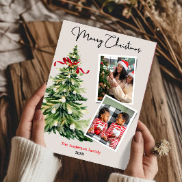 高級感のあるクリスマスツリーの2枚の写真入りクリスマスカード シーズンカード
