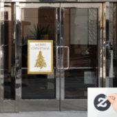高級感のあるクリスマスツリー ゴールドラメ 店舗正面 ウィンドウサイン (オフィスドア)