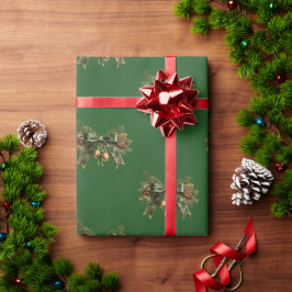 高級感のあるグリーンとゴールドのクリスマス包装紙 ラッピングペーパー