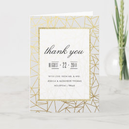 高級感のあるゴールドとホワイトの結婚式のお礼 サンキューカード