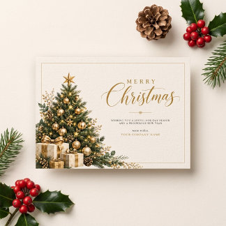 高級感のあるゴールドのクリスマスツリー ビジネスデザイン シーズンカード