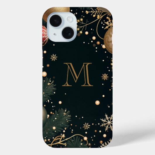 高級感のあるゴールドのクリスマスモノグラム ダーク Case-Mate iPhoneケース (裏面)