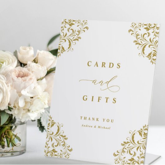 高級感のあるゴールドの結婚式カード&ギフトサイン 台座サイン