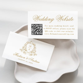 高級感のあるゴールドの花冠モチーフの結婚式ウェブサイトQRコード エンクロージャーカード