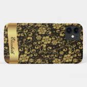 高級感のあるゴールドの花 ブラック 名入れ Case-Mate iPhoneケース (裏面(横))