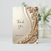 高級感のあるゴールドの装飾入りフラワー Thank You カード (スタンド正面)