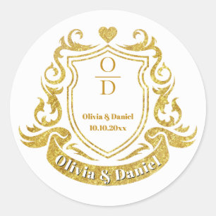 高級感のあるゴールドラメのオーダーメイド結婚式クレストモノグラム ラウンドシール