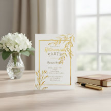 高級感のあるゴールド箔 白い退職祝いの招待状 エレガント