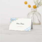 高級感のあるダスティブルーのアジサイの結婚式 プレイスカード (正面)