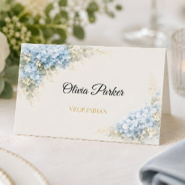 高級感のあるダスティブルーのアジサイの結婚式 プレイスカード