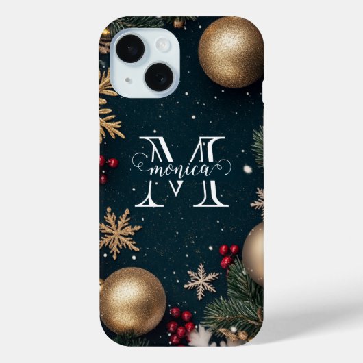 高級感のあるダークブルーのクリスマスモノグラム Case-Mate iPhoneケース (裏面)