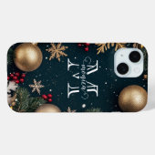 高級感のあるダークブルーのクリスマスモノグラム Case-Mate iPhoneケース (裏面 (横))