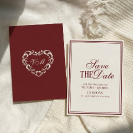 高級感のあるダークレッドアイボリーの贅沢な結婚式 セーブザデート