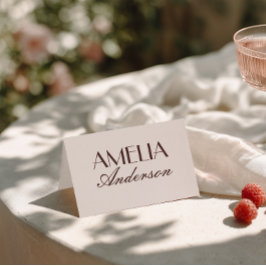 高級感のあるチョコレートブラウンの結婚式プレイスカード テーブルナンバー