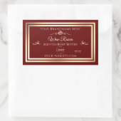 高級感のあるディープレッドの製品ラベル ゴールドフレームにロゴ 長方形シール (バッグ)