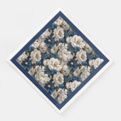 高級感のあるネイビーとアイボリーの花柄エレガントなナプキン (コーナー)