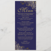 高級感のあるネイビーとゴールドのダウンロード可能な結婚式メニュー カード (正面)