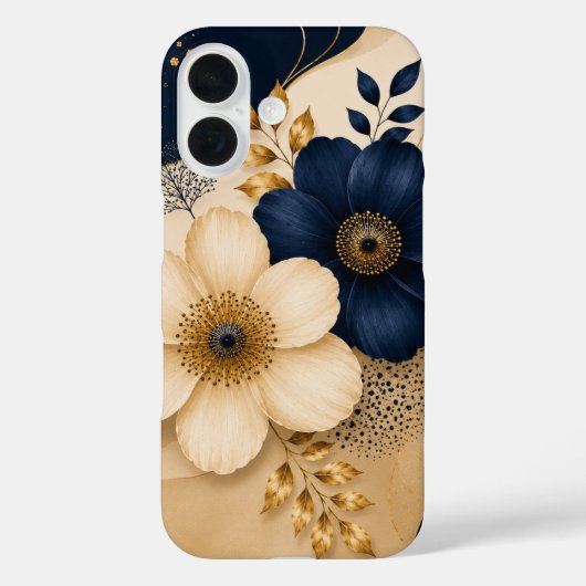 高級感のあるネイビーブルーとゴールドのボタニカルフラワーデザイン Case-Mate iPhoneケース (裏面)