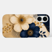 高級感のあるネイビーブルーとゴールドのボタニカルフラワーデザイン Case-Mate iPhoneケース (裏面 (横))