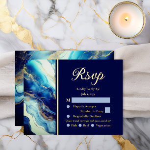 高級感のあるネイビーブルーとゴールドの大理石の結婚式RSVP 箔招待状ポストカード