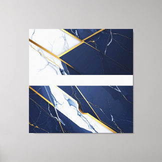 高級感のあるネイビーブルーとゴールドの大理石幾何学模様 キャンバスプリント